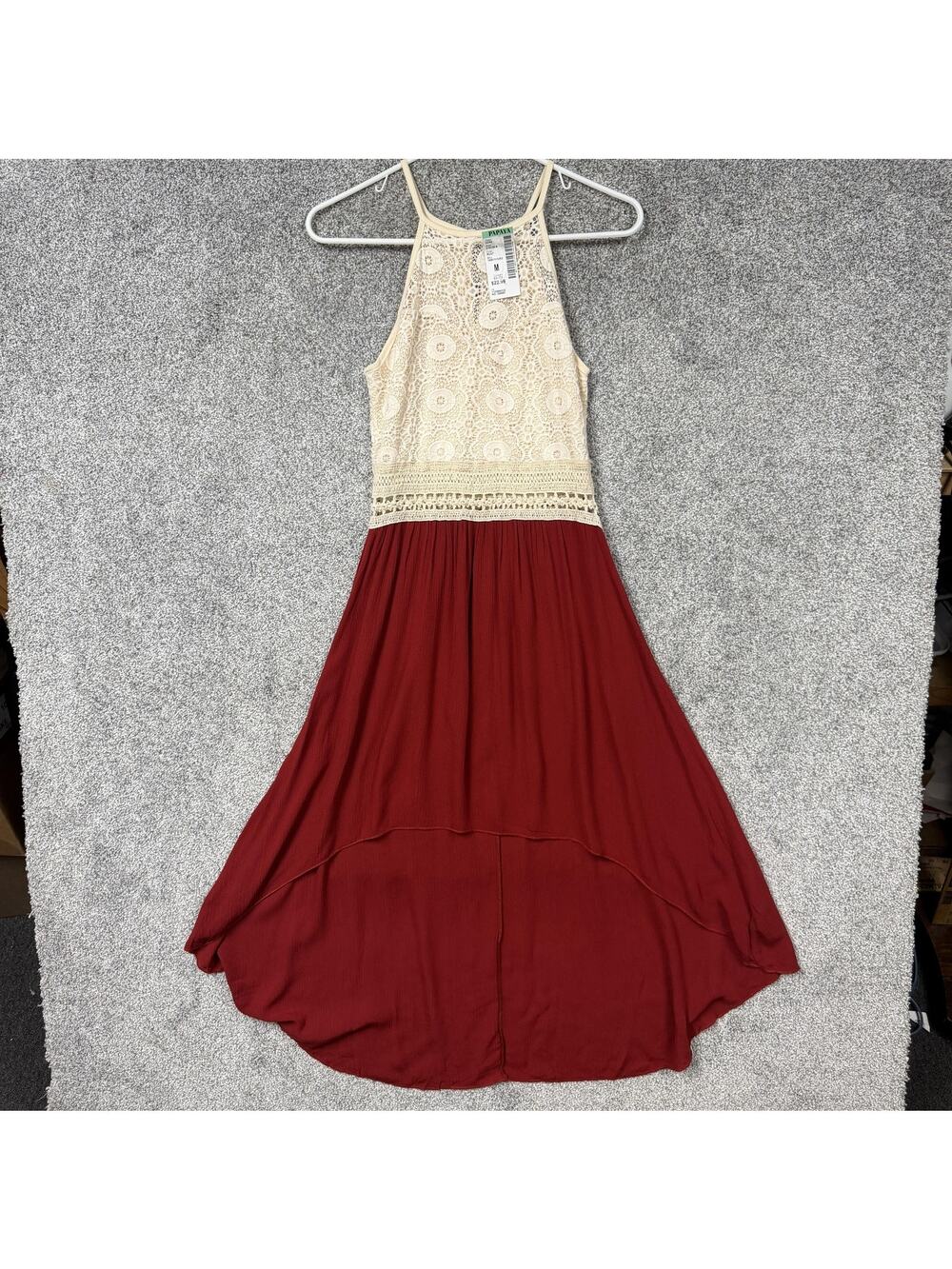 Papaya Sundress M Floral Crochet Lace Cottagecore Rust Western Boho Fairycore